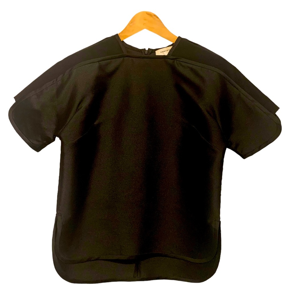 Carven Silk Blend Taffeta Top  - Black